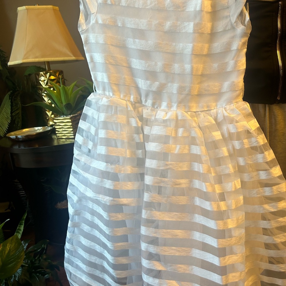 Elegant White Striped Kids Dress